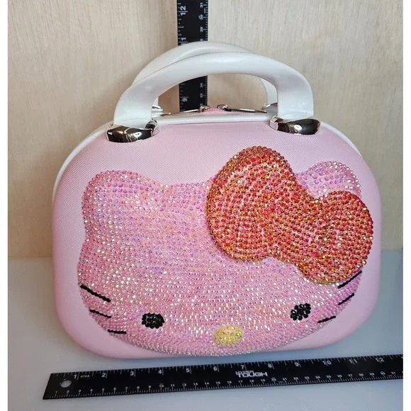 Pink Water Diamond Hello Kitty Makeup Travel Case Cosmetic Bag Hardshell NEW - Picture 14 of 16